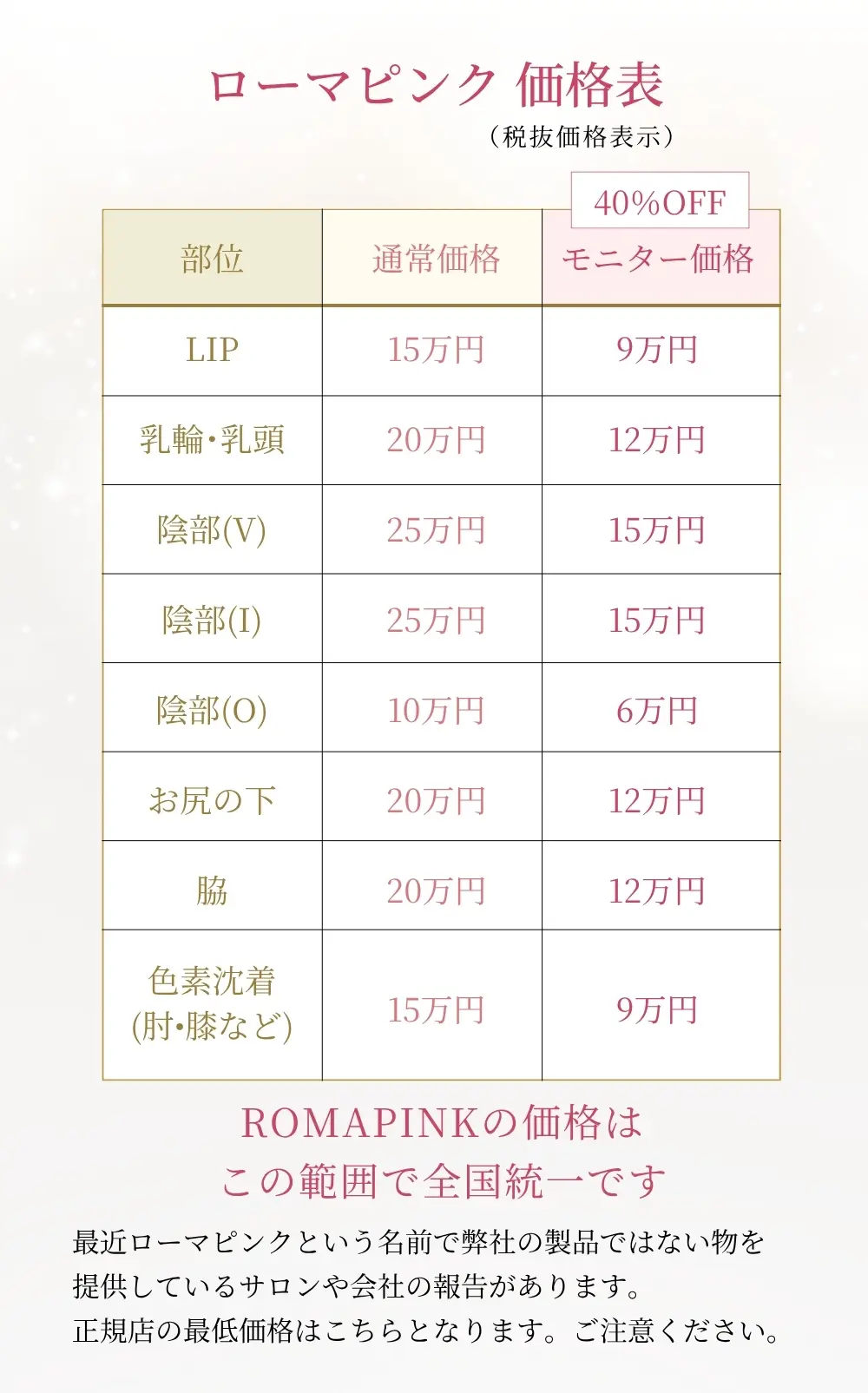 ローマピンク価格表